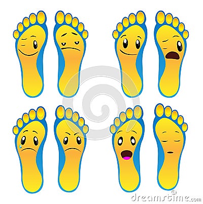 Eight blue-yellow feet foot smiley vector eps file Vector Illustration