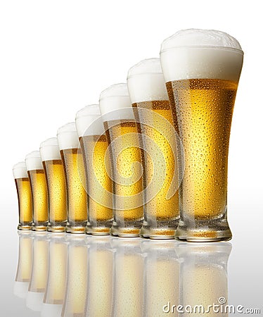 Eight glasses of beer Stock Photo