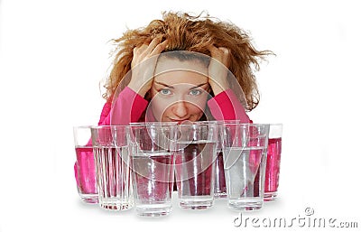 Eight glasses of water Stock Photo