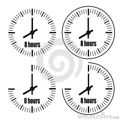 Eight Hours Clock on white background. Eight o`clock. Stock Photo