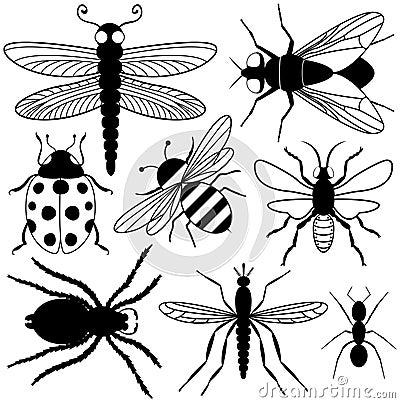 Eight Insect Silhouettes Vector Illustration