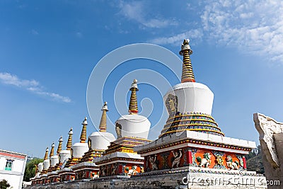 Eight merits stupas in kumbum monastery Stock Photo