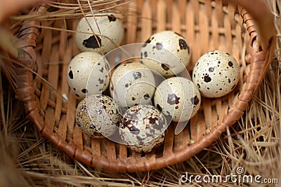 Eight motley quail eggs Stock Photo