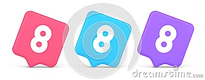 Eight number button mathematic counting calculator web application 3d realistic speech bubble icon Vector Illustration