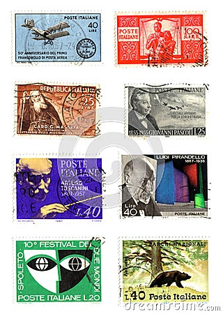 Eight old stamps Stock Photo