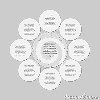 Eight pieces puzzle circles diagram info graphic Vector Illustration