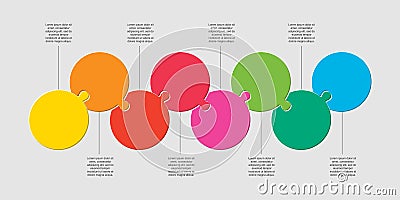 Eight pieces puzzle circles line info graphic. Vector Illustration