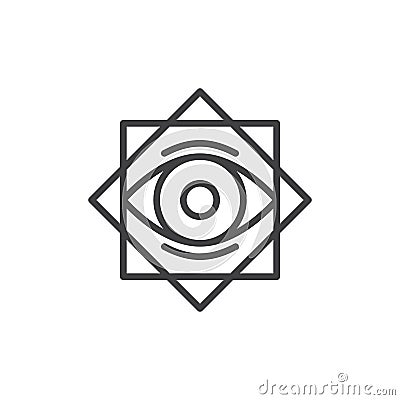Eight pointed star with all seeing eye outline icon Vector Illustration