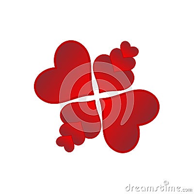 Eight red hearts for a card - two large hearts, the other small hearts Vector Illustration