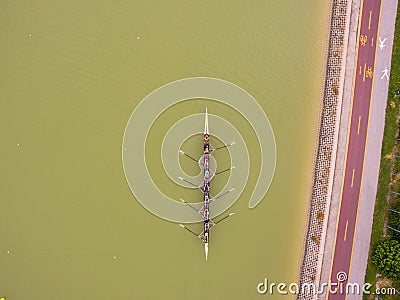 Eight rowing team boat aerial view Editorial Stock Photo