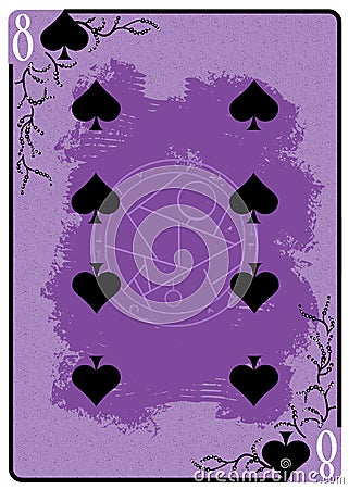 Eight of Spades playing card. Unique hand drawn pocker card. One of 52 cards in french card deck, English or Anglo-American Cartoon Illustration