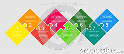 Eight steps parts pieces puzzle square infographic Vector Illustration