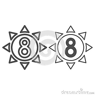 Eight in sun line and solid icon, 8 March concept, Sun symbol with eight number on white background, sunny woman day Vector Illustration