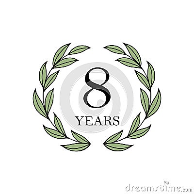 Eight year anniversary with laurel wreath Vector Illustration