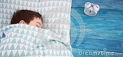 Eight years old child sleeping in bed on pillow Stock Photo