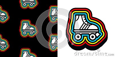 Eighties roller skate icon with colorful frame Vector Illustration