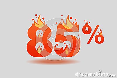 Eighty five percent discount, numbers on fire Vector Illustration