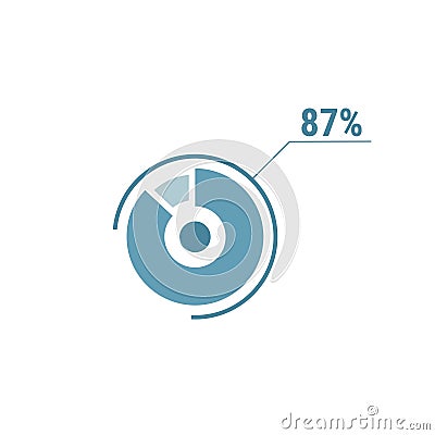 Eighty seven percent chart, 87 percent circle diagram, vector design Vector Illustration