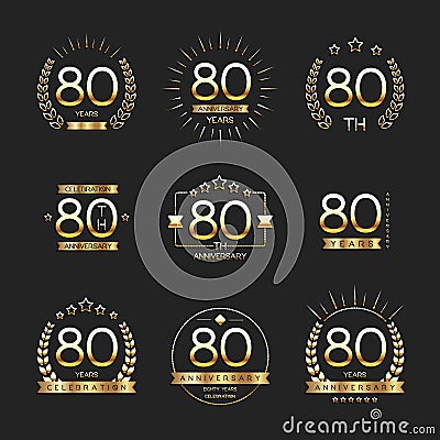 Eighty years anniversary celebration logotype. 80th anniversary logo collection. Stock Photo