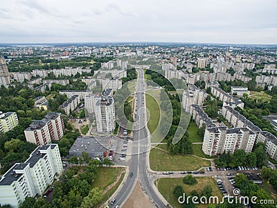 Eiguliai district aerial view with many block of flats houses in Stock Photo