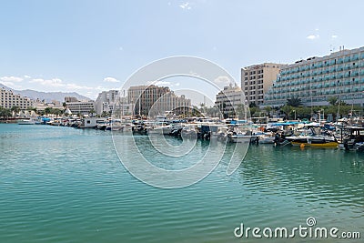 Lots of yachts and boats in Eilat marina Editorial Stock Photo