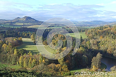 Eildon Hills from Scotts View with river Tweed Stock Photo