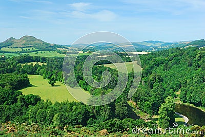 Eildon Hills from Scotts View with river Tweed Stock Photo