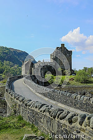 Eilean Donan Castle and its bridge at low tide on the Isle of Skye Editorial Stock Photo