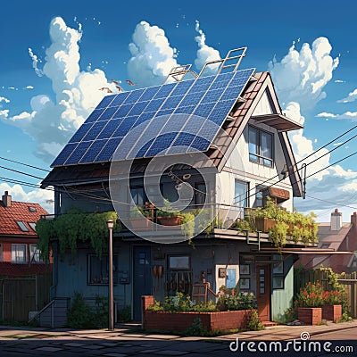 Ein Solar Panel an einer Hausfasade Stock Photo
