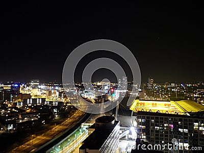 Eindhoven Centre at nighttime (rooftop) Stock Photo