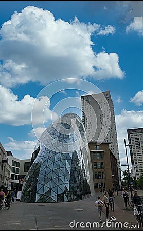 Eindhoven, Netherlands, 06-09-2020, City centre of Eindhoven with many people shopping at the entrance of the mall Editorial Stock Photo