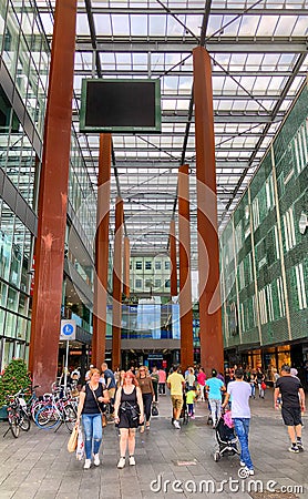 Eindhoven, Netherlands, 06-09-2020, City centre of Eindhoven with many people shopping at the entrance of the mall Editorial Stock Photo