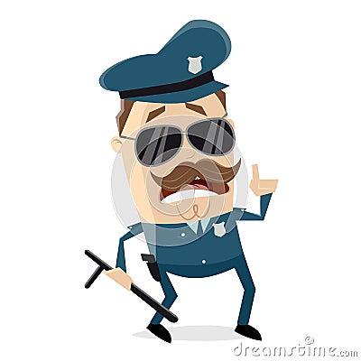 Cartoon policeman with truncheon is giving important information Vector Illustration