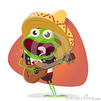 Funny cartoon frog as mexican mariachi Vector Illustration