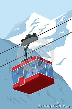 Vector illustration of a ski lift gondola with mountains in the background Vector Illustration