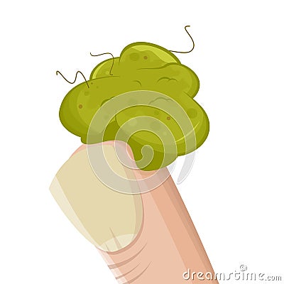 Funny cartoon illustration of a booger on a finger Vector Illustration
