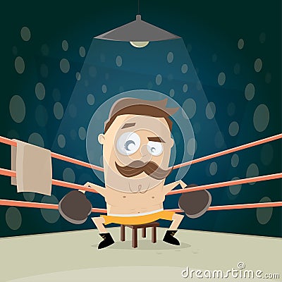 Funny cartoon illustration of a boxer sitting in the corner Vector Illustration