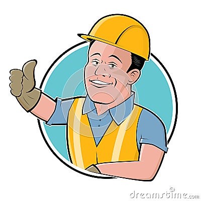 Funny construction worker cartoon logo illustration Vector Illustration