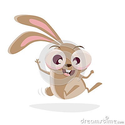 Funny cartoon illustration of a crazy rabbit happy hopping Vector Illustration