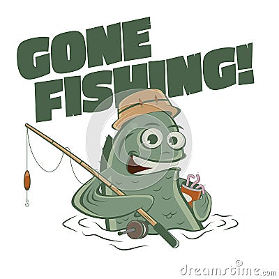 Gone fishing funny cartoon illustration Vector Illustration