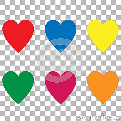 Red blue yellow green pink orange heart with tranparent background Vector Illustration