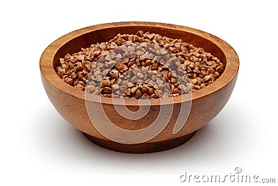 Einkorn wheat in wooden bowl isolated on white Stock Photo