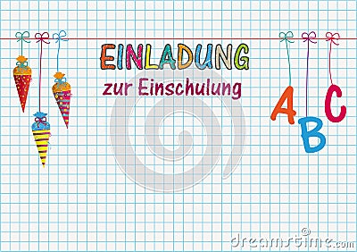 Einladung Einschulung Hanging Candy Cones ABC Checked Paper Vector Illustration