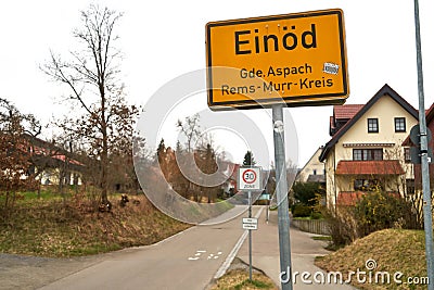 Location sign of the village EinÃ¶d, Baden-WÃ¼rttemberg Editorial Stock Photo
