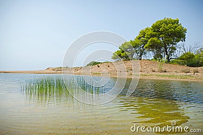 Ejection of Kaiafas lake into the sea, Greece. Stock Photo