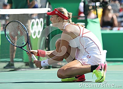 Ekaterina Makarova of Russia in action during women's doubles final of the Rio 2016 Editorial Stock Photo