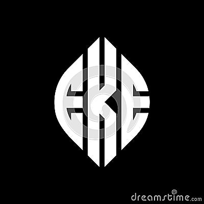EKE circle letter logo design with circle and ellipse shape. EKE ellipse letters with typographic style. The three initials form a Vector Illustration
