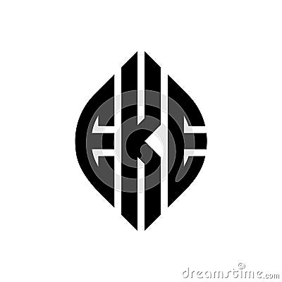 EKE circle letter logo design with circle and ellipse shape. EKE ellipse letters with typographic style. The three initials form a Vector Illustration
