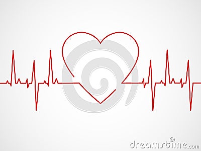 Ekg with heart. Heartbeat ecg line, monitor with signal cardiac rhythm, electrocardiographic pulsing chart, healthcare Vector Illustration