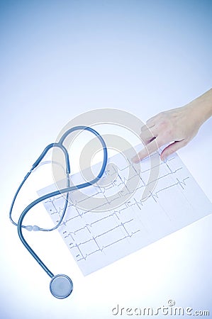 Ekg and stethoscope Stock Photo